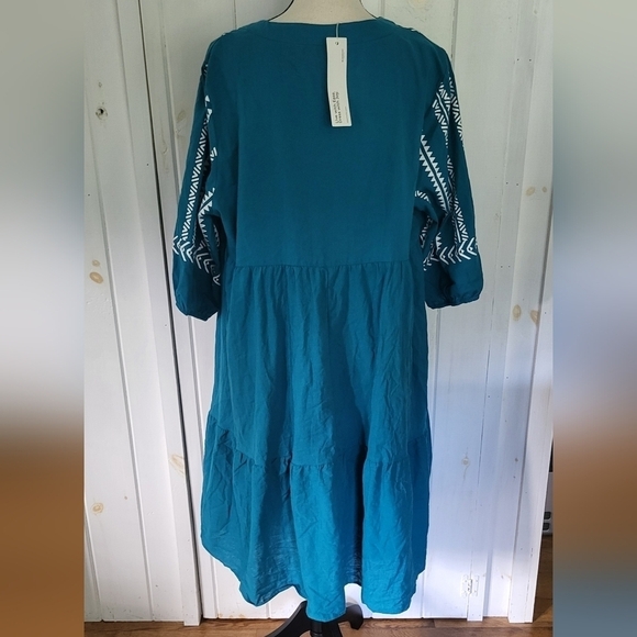 Geometric Bohemian Print Knot Neck Tassel Trim Dress - Picture 7 of 10